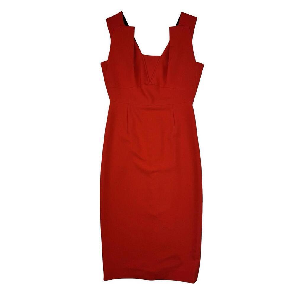 Roland Mouret Coleby Crepe Pleated V-Neck Fitted Sheath Dress Red Size US 8